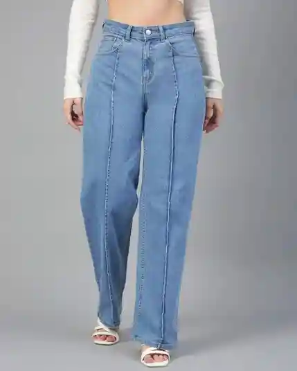 Straight Fit High-Rise Light Fade Stretchable Jeans